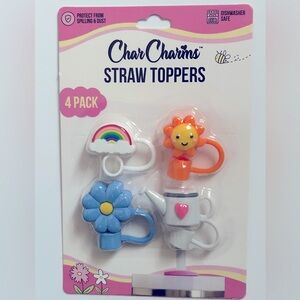 NEW! Char Charms Rainbows And Sunshine Straw Topper 4 Pack Set For Tumblers- NWT